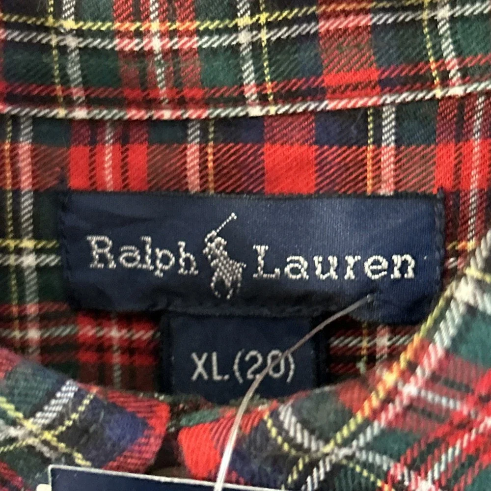 NWT Boys Ralph Lauren Tartan Plaid L/S Button Down Shirt Holiday Sz XL 20 New